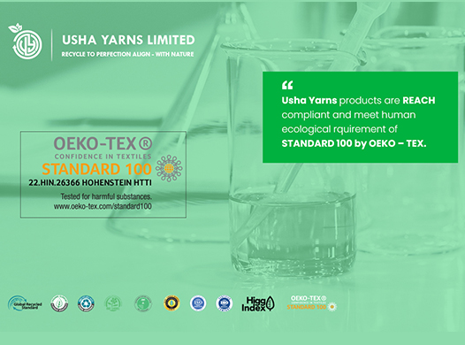 Usha Yarns Became the First Company in India to Get STANDARD 100 by OEKO-TEX for Recycled Coloured Yarns Sept 2022