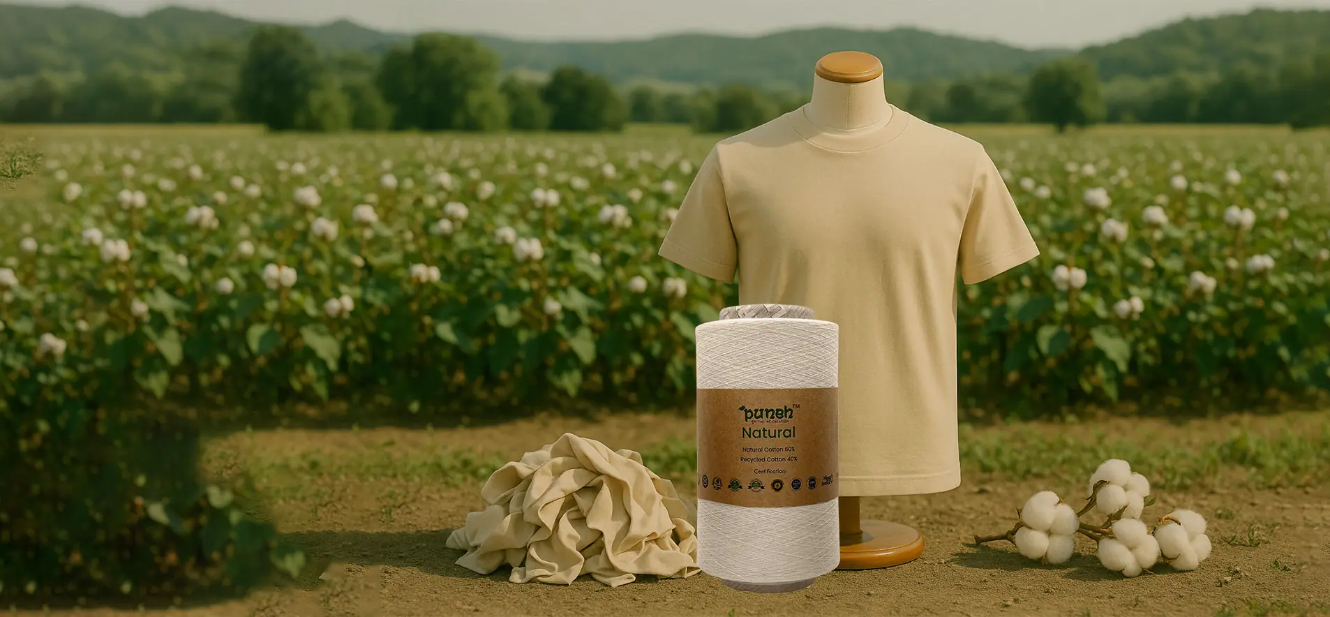 Sustainable cotton yarns and recycled fabrics by Usha Yarns made with recycled materials and regenerated fibres for sustainable clothing and textile applications.